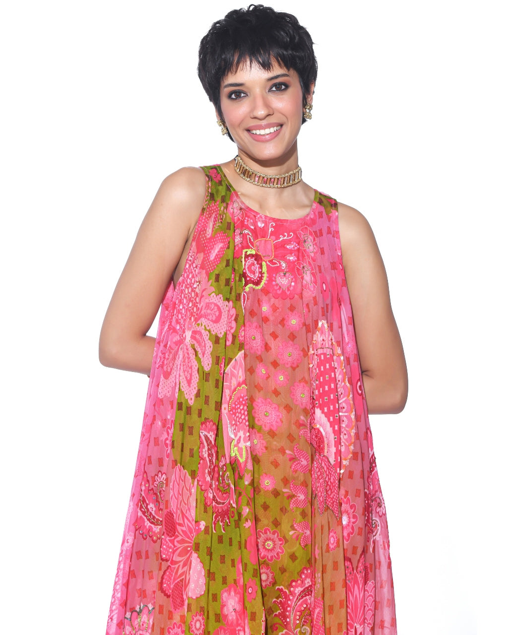 Medium,Large,XL,XXL A-Line Multicoloured Malmal Cotton High Low Doubled  Layer Dress at Rs 555/piece in Jaipur